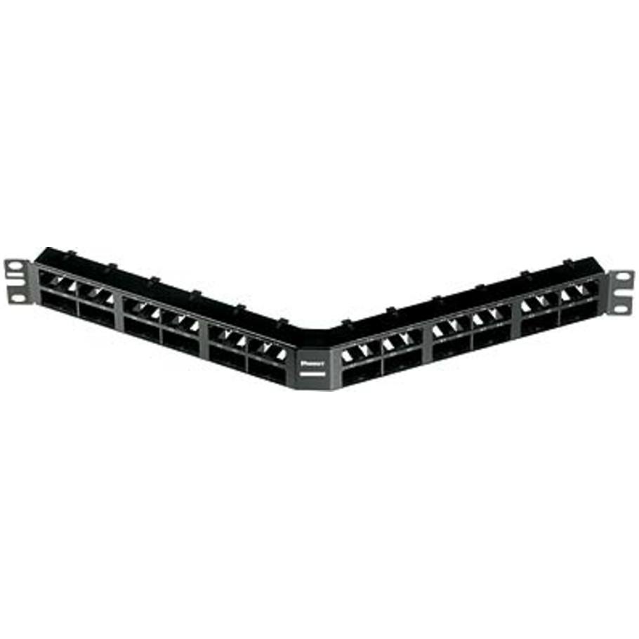 PanNet Modular Patch Panel, Stainless Steel, 48-Port, 1 RU, Flush Mount, Shielded, Black, 1.72 H x 19 W x 4.69 D in.