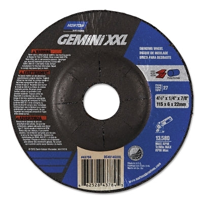 GEMiNi XXL Depressed Center Wheel, 4-1/2 in dia, 0.125 in thick, 5/8-11 in arbor, 24 grit