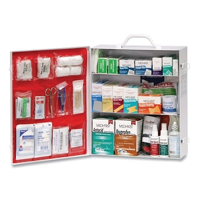 First Aid Kit, Three-Shelf ANSI-B Cabinet for Sm/Med Industrial Work Settings, Metal