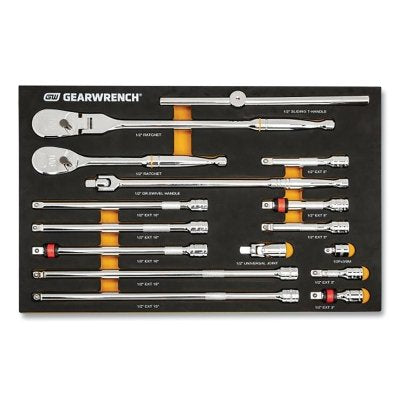 Drive Tool Modular Tool Set w/EVA Foam Tray, Full Polish Chrome Finish, Alloy Steel, Incl 1/2 in Dri/Adap/Ext, 16-Pc