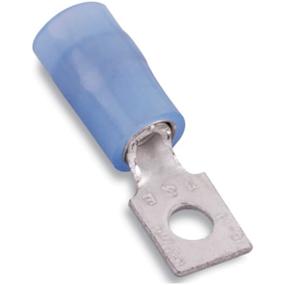 Nylon Insulated Rectangular Ring Terminal, Length 1.015 Inches, Wire Range  16- 14 AWG, Color Blue, Copper, Tin Plated