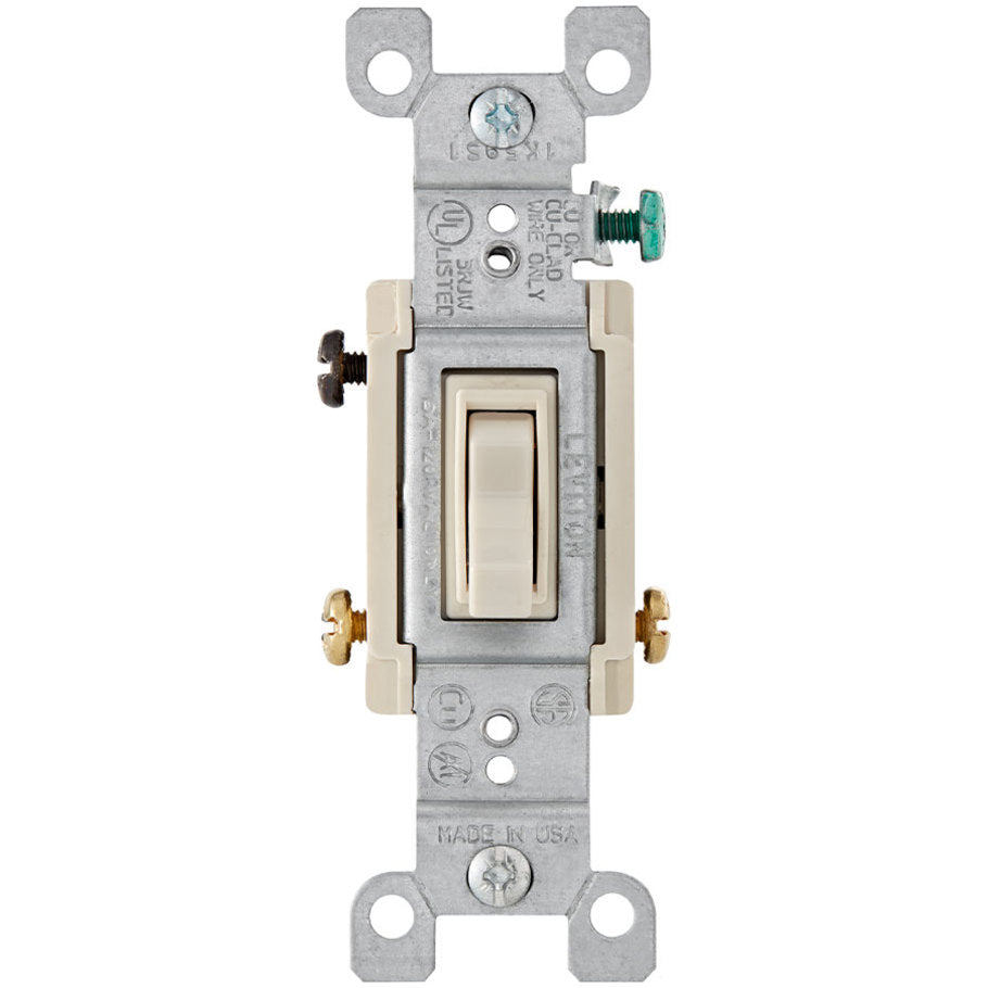 Quickwire Switch with Ground Screw, 3-Way, 15A, 120V, Light Almond