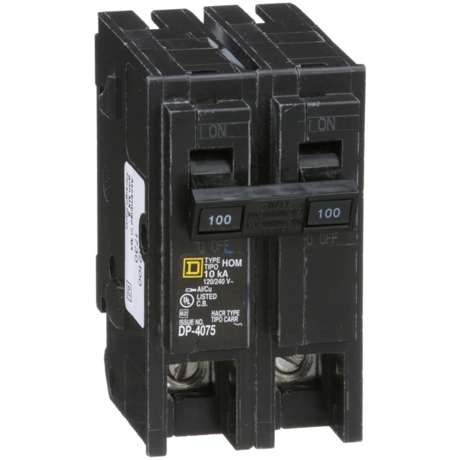 Homeline Circuit Breaker, Plug-In, 10kA, 120/240 Vac-Common Trip, 2-Pole, 100A