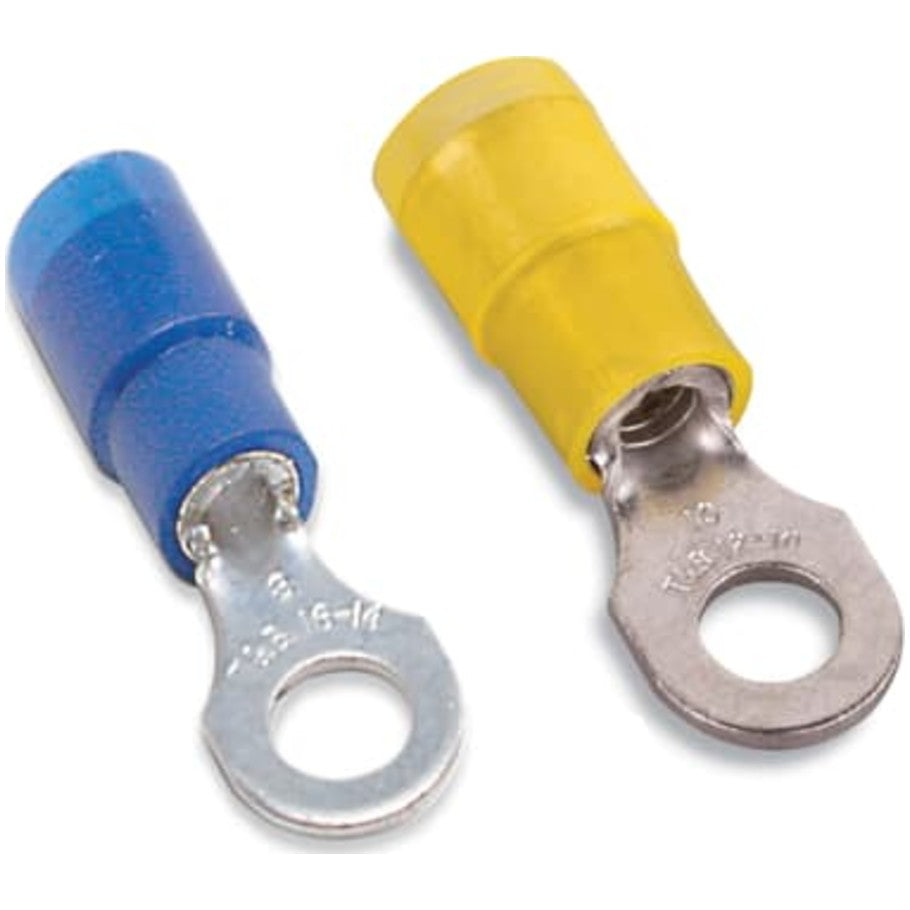 Nylon Insulated Expanded Entry Ring Terminal, Length 1.16 Inches, Wire Range  18- 14 AWG, Color Blue, Copper, Tin Plated