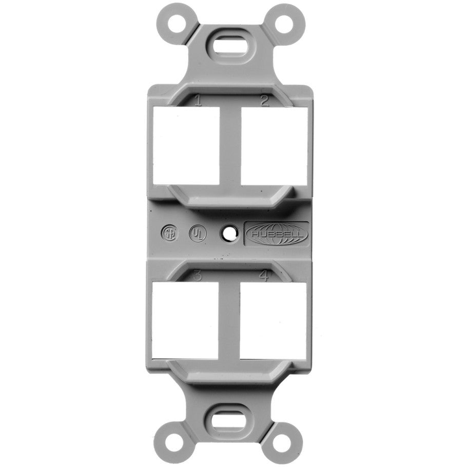 Hubbell Outlet Frame Duplex 106, Flush Mount, 4-Port, Gray