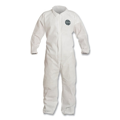 Proshield 10 Coverall, Collar, Elastic Wrists and Ankles, Zipper Front, Storm Flap, White, Large