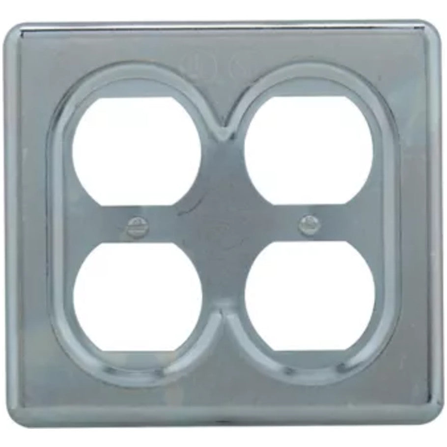 Box Cover, Cast Iron or Aluminum Device Box, 2-Gang, Sheet Steel, Duplex Receptacles