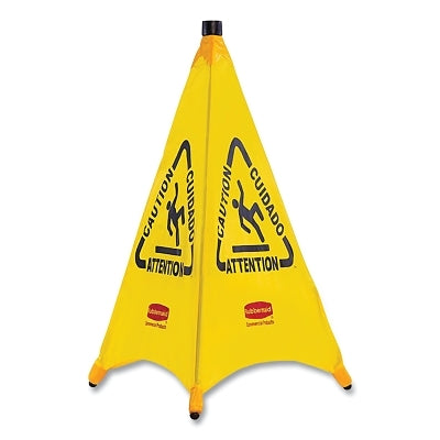 Floor Pop-Up Safety Cones, Caution (Multi-Lingual)/Wet Floor Symbol, Yellow, 30 in