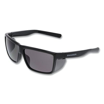 Swagger SR2 Series Safety Glasses, Polycarbonate Lens/Fr, Duramass Hard Coat, Black Frame, Gray Lens