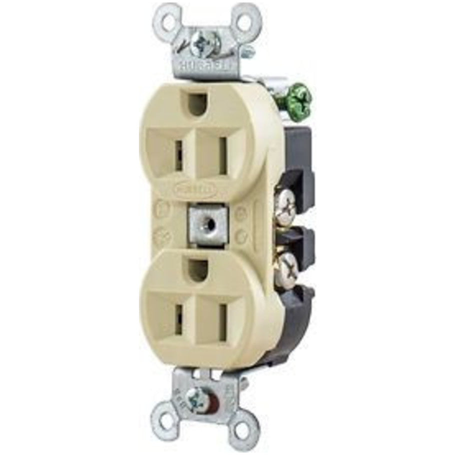 Hubbell-Pro 15A 125V 2P3W NEMA 5-15R Heavy Duty Straight Blade Duplex Receptacle With Finder Groove Face, Ivory