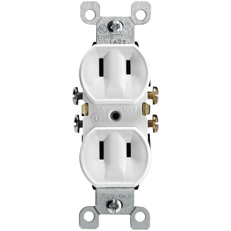 Straight Blade Duplex Receptacle With Ears, 15A, 125V, 2P2W, NEMA 1-15R, Side Wired, White