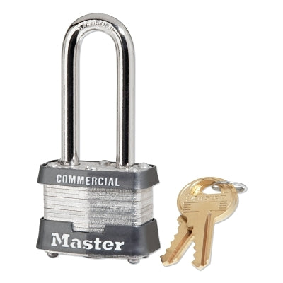 No. 3 Laminated Steel Padlock, 9/32 in dia, 5/8 in W x 2 in H Shackle, Silver/Gray, Keyed Alike, Keyed 3210