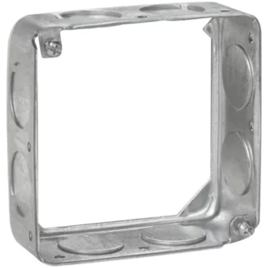 4 in. Square Box Extension Ring, Steel, 1-1/2 in. Deep, (8) 3/4 in. Side Knockouts
