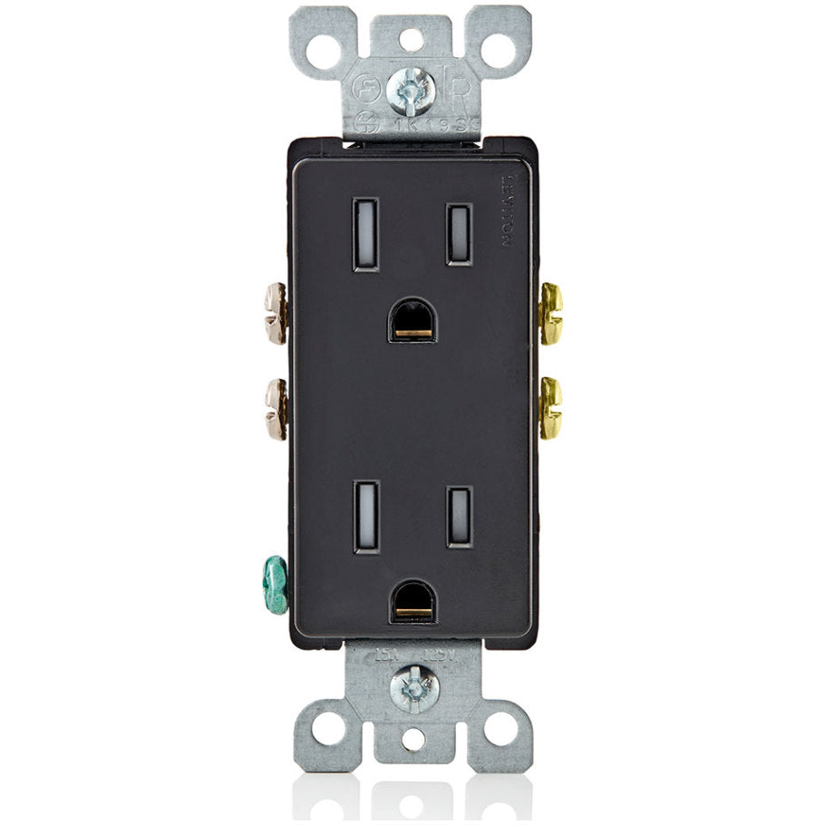 Decora Straight Blade Receptacle, Duplex, Tamper-Resistant, 15A 125V, 2P3W, Black