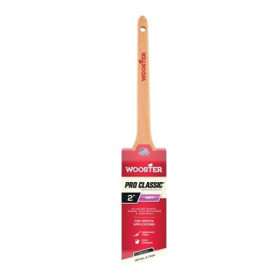 Pro Classic White China Bristle Paint Brush, Angled, 2 in W, China bristle, wood handle