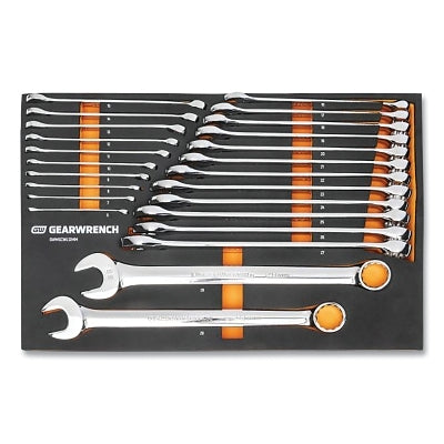 Long Pattern Combination Wrench Sets, 12 Points, Metric, Chrome, With Foam Tray, 24-pc