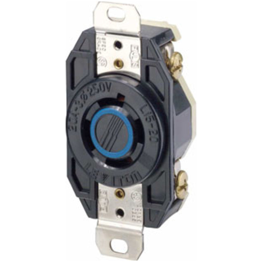 V-0-MAX Industrial Grade Locking Single Receptacle, 20A, 3-Phase 250V, 3P4W, NEMA L15-20R, Flush Mount, Black