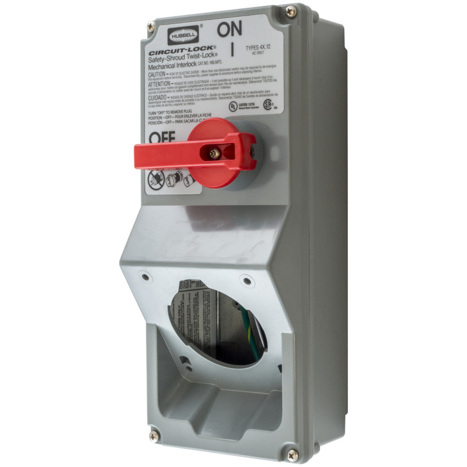 Mechanical Interlock Switched Enclosure, Twist-Lock Receptacle Ready, Gray, Accepts 20 or 30A (Receptacle Sold Separately)