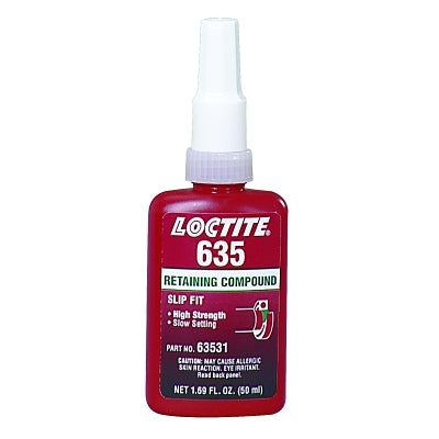 635 Retaining Compound, High Strength/Slow Cure, 50 mL Bottle, Green, 4,000 psi
