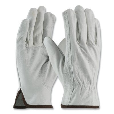 Top Grain Cowhide Leather Drivers Gloves, Medium, No Lining, Natural, Economy Grade