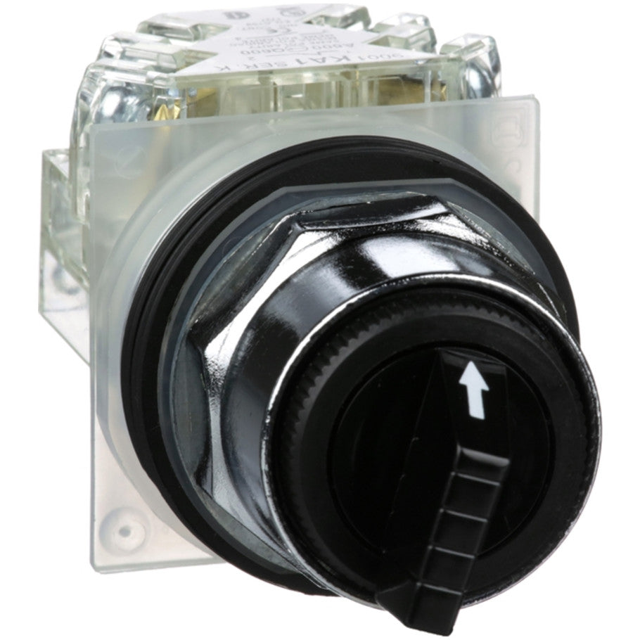Harmony 30mm Selector Switch, Non-Illuminated, 3-Position, Standard Black Knob, KA1 Contact Block Mounted on Side  2