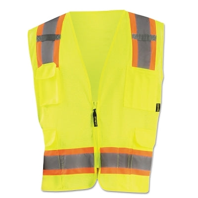 Surveyor Style Mesh Vest, ECO-ATRNSM, Two-Tone, Yellow, Large, 8 Pockets