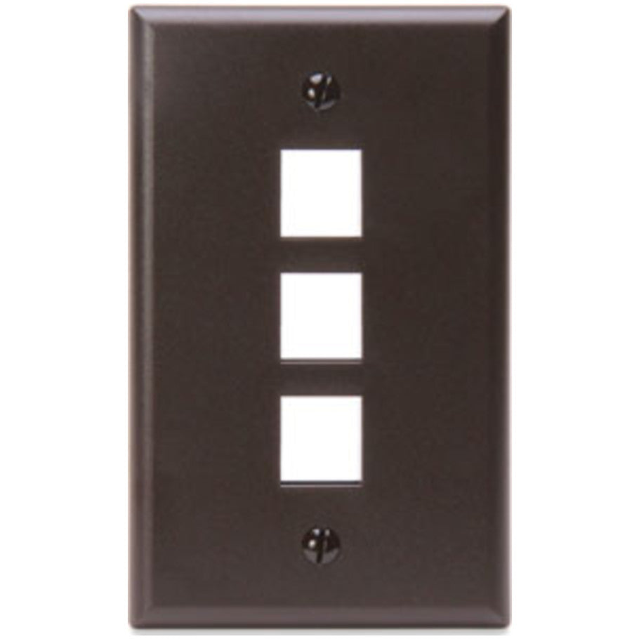 QuickPort Standard Plastic Wallplate, 1-Gang, 3-Port, Brown