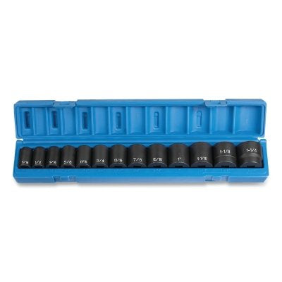 Impact Socket Set, 1/2 in Dr, SAE, 6-point, 7/16 in to 1-1/4 in, 13-Pc STD Length