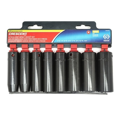 8 Pc. 6 Point Deep Impact SAE Socket Sets, 1/2 in Dr, 1/2 in - 7/8 in Opening