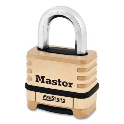 ProSeriesResettable Combination Padlock, 3/8 in dia x 15/16 in W x 1-1/16 in H Shackle, Brass, Boxed