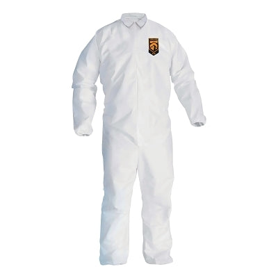 A30 Coveralls, Zipper Front, Elastic Back, Wrist and Ankles, White, Large