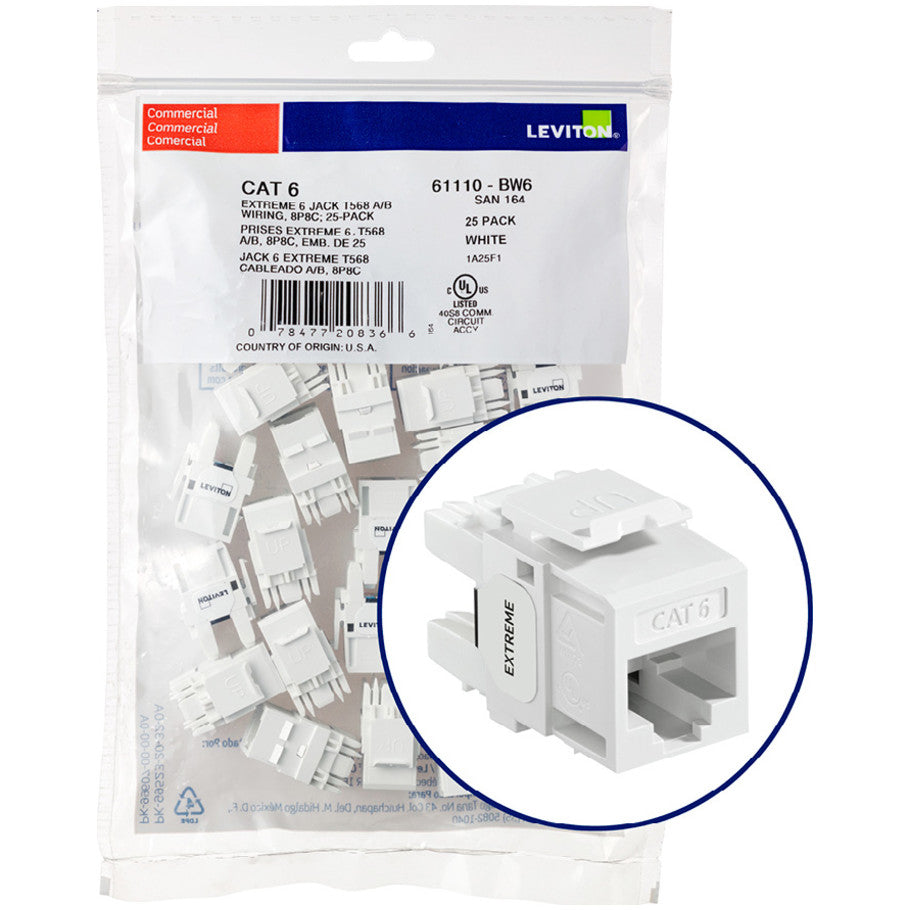 eXtreme Cat 6 QuickPort Connector Quickpack, White, 25 Pack