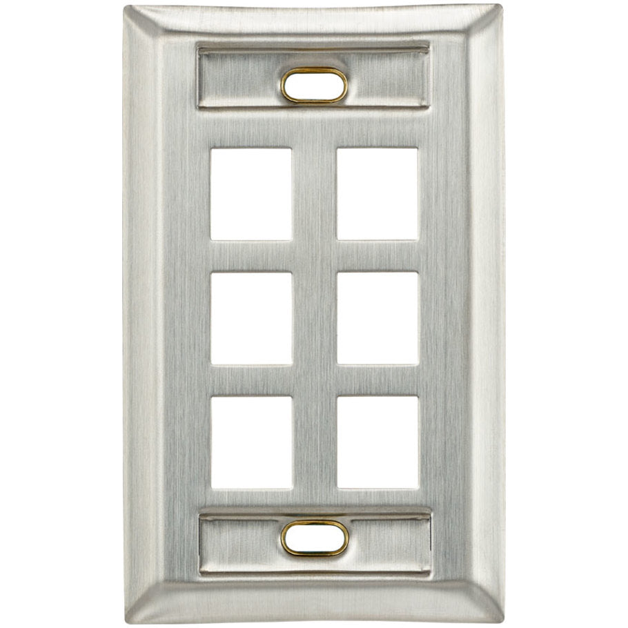 QuickPort 1-Gang Stainless Steel Wallplate With ID Window, 6-Port