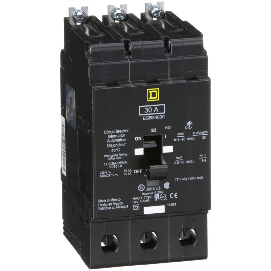 Mini circuit breaker, E-Frame, 30A, 3 pole, 480Y/277VAC, 65kA max, bolt on  TAA
