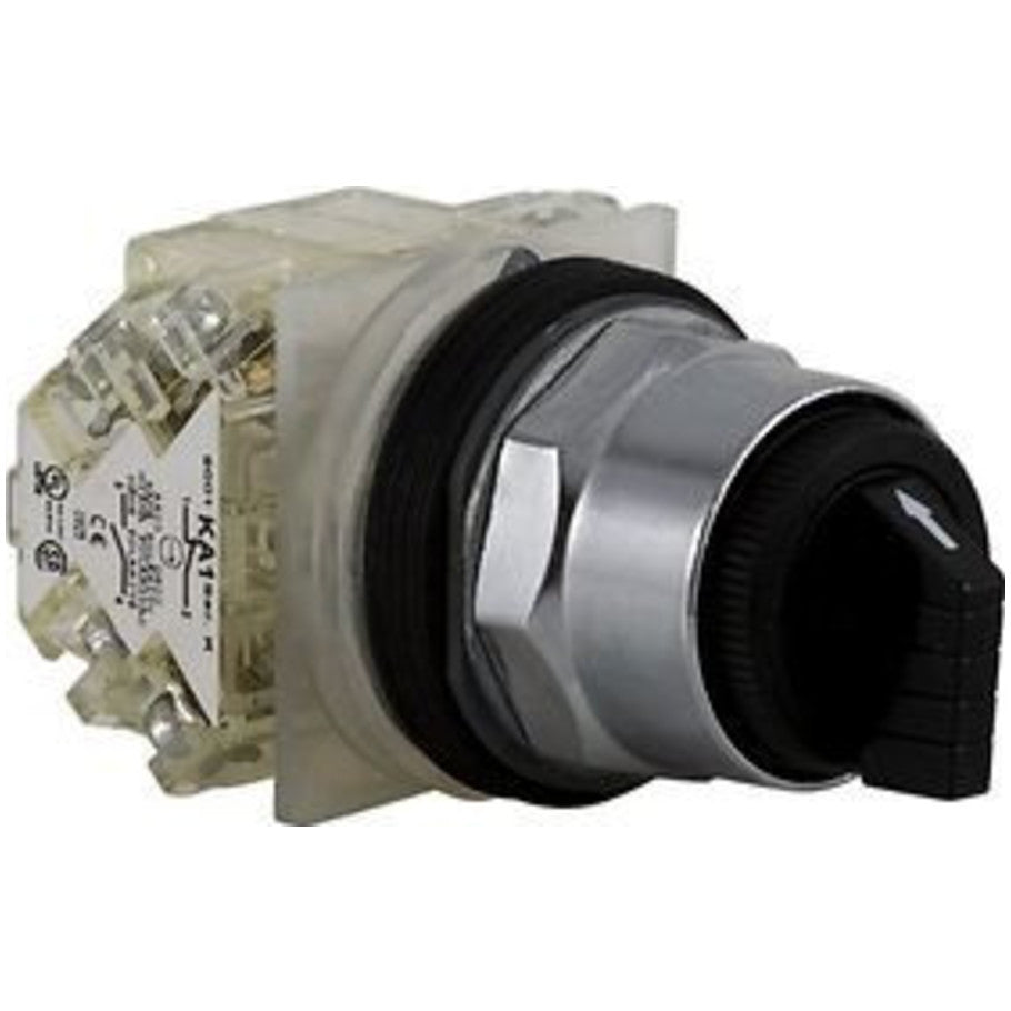 30mm Selector Switch, 3-Position, Non-Illuminated, Black Knob, Contacts and KA1 on Side  1/Side  2