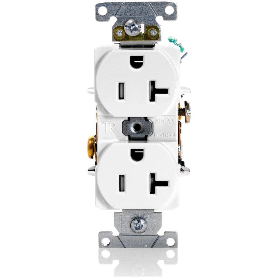 Duplex Receptacle Outlet, PBT Polyester Blend, White, 20A, 125V ac, NEMA 5-20R