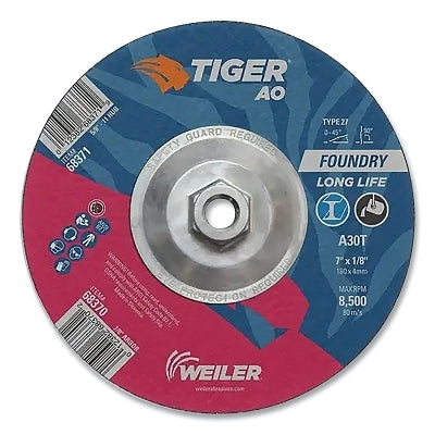 Tiger Grinding Wheel, Combo, 7 in dia x 1/8 in Thick x 7/8 in Arbor, 30 Grit, Aluminum Oxide, Type 27, 25 EA/BX