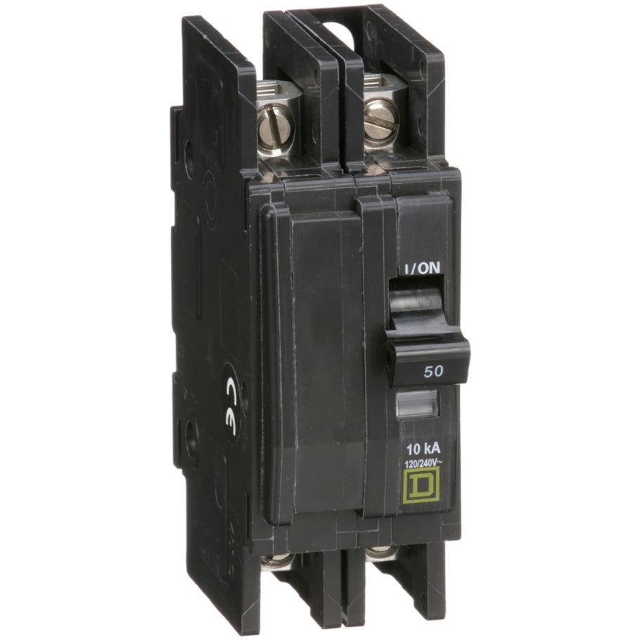 QOU Miniature Low Ampere Circuit Breaker, Unit-Mount, 10kA, 120/240 Vac, 2-Pole, 50A