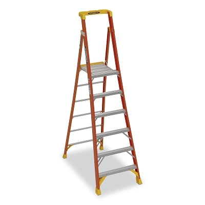Podium Ladder, PD6206, Type IA, 6 ft, 12 ft Reach, 31.5 in W, 300 lb Load Capacity, Fiberglass, Orange
