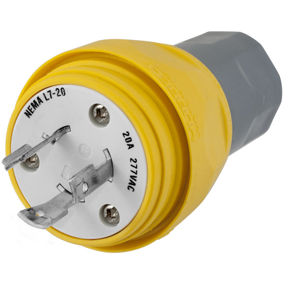 Watertight Plug, Thermoplastic Elastomer, 20 A, 277 VAC, 2-Pole, 3-Wire, NEMA L7-20P, Yellow