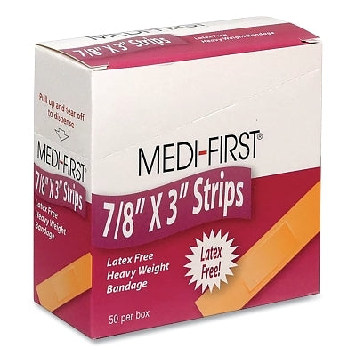 Extra Heavy Weight Adhesive Bandage, 7/8 in W, 3 in L, Strip, Fabric