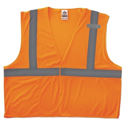 GloWear Safety Vest, 8210HL, Mesh, Class 2, Type R, 2 in Reflective Tape, 2 Pockets, Hook/Loop, 4X-Large/5X-Large, Orange