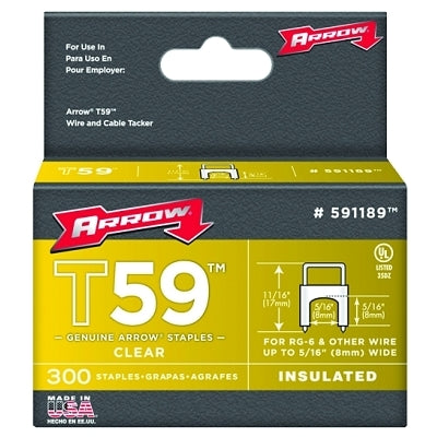 T59 Type Staples, 5/16 in L x 5/16 in W, Clear