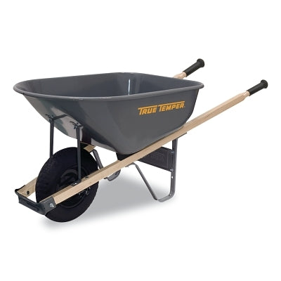 Steel Wheelbarrow, 6 cu ft, 1 Never Flat Tire, Cool Gray