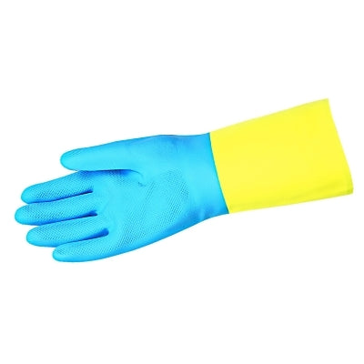 Chem-Tech Neoprene Over Latex Gloves, Blue/Yellow, Large