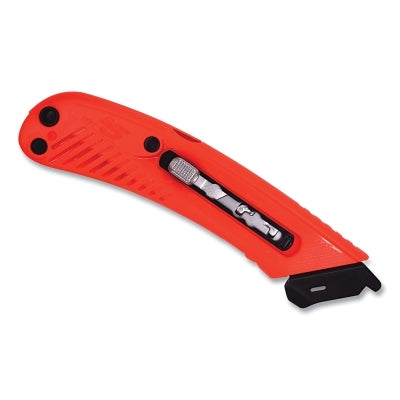 S5L Guarded 3-in-1 Safety Knife, Manual-Retracting, Button, Left-Handed, Plastic, Holds 5 Additional Blades, Red