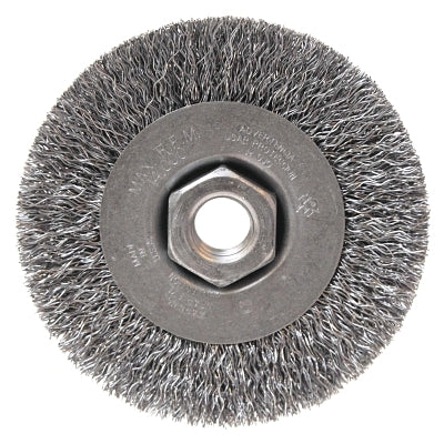 Light Duty Crimped Wheel Brush, 4 in dia x 1/2 in W, 0.014 Carbon Steel Wire, 14000 RPM