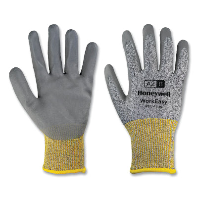 WorkEasy Gloves, 7113G, PU Palm Coating, Medium, Gray/Yellow