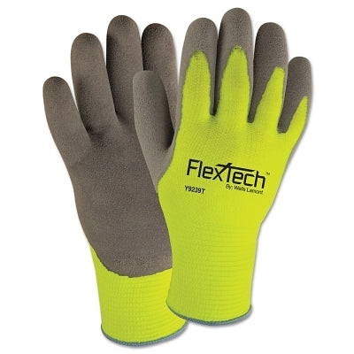 FlexTech Hi-Visibility Knit Thermal Gloves with Latex Palm, 2X-Large, Gray/Green