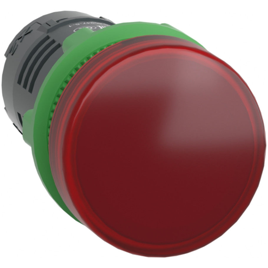 Monolithic pilot light, Harmony XB5, gray plastic, red, 22mm, universal LED, plain lens, 110…120V AC